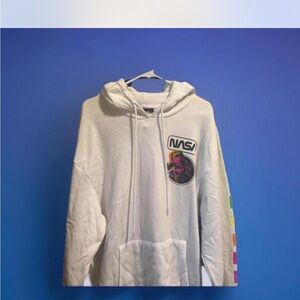 White Hoodie with NASA Logo and Colorful Sleeve